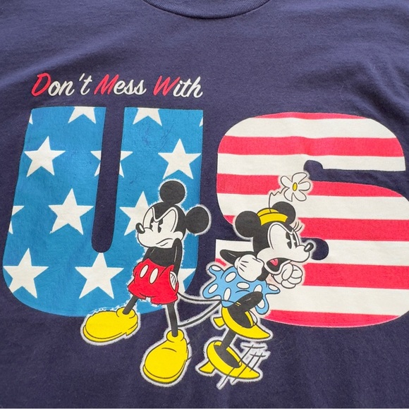 Mickey Mouse Shirt Adult Large Don't Mess With USA Navy Blue Disney Tee - Picture 2 of 8